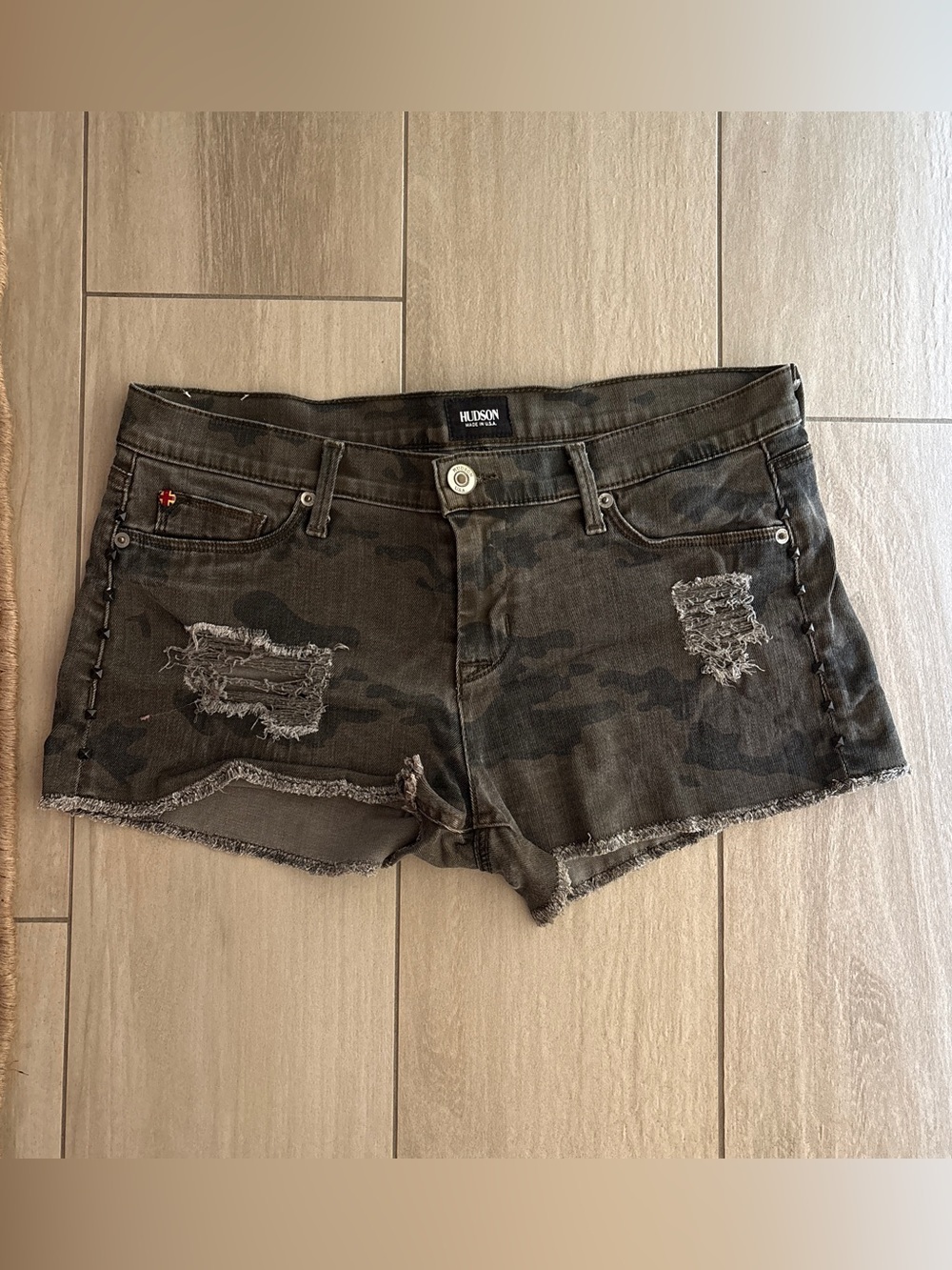 Hudson camo studded shorts